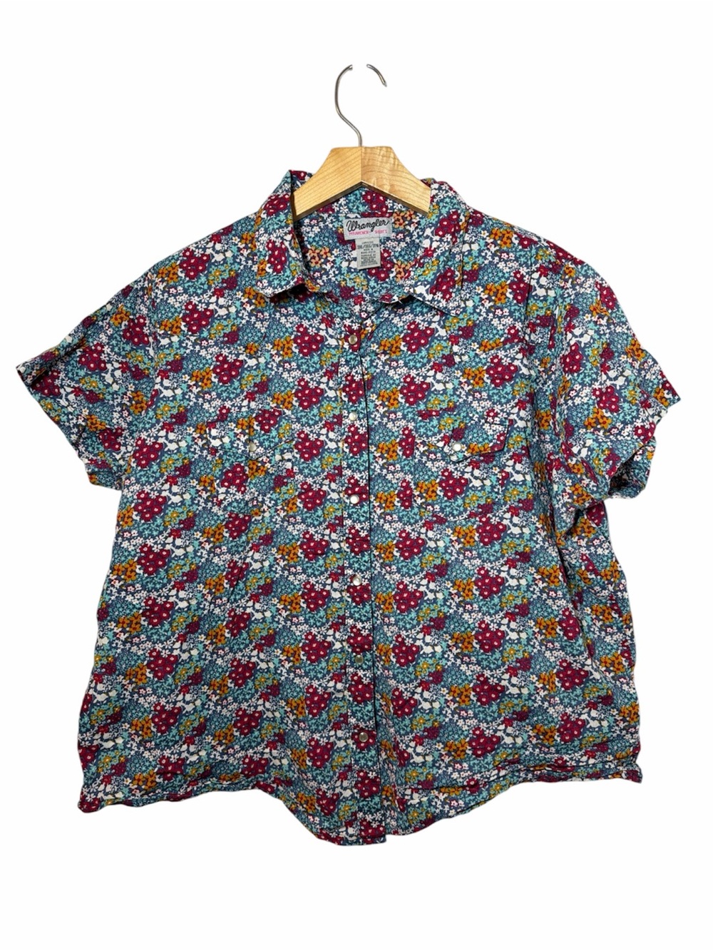 Vintage Wrangler Wrancher Short Sleeve Floral Button-Up Shirt Western Wear